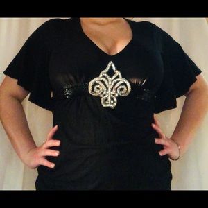 Black Caché Top with Flowy Sleeves